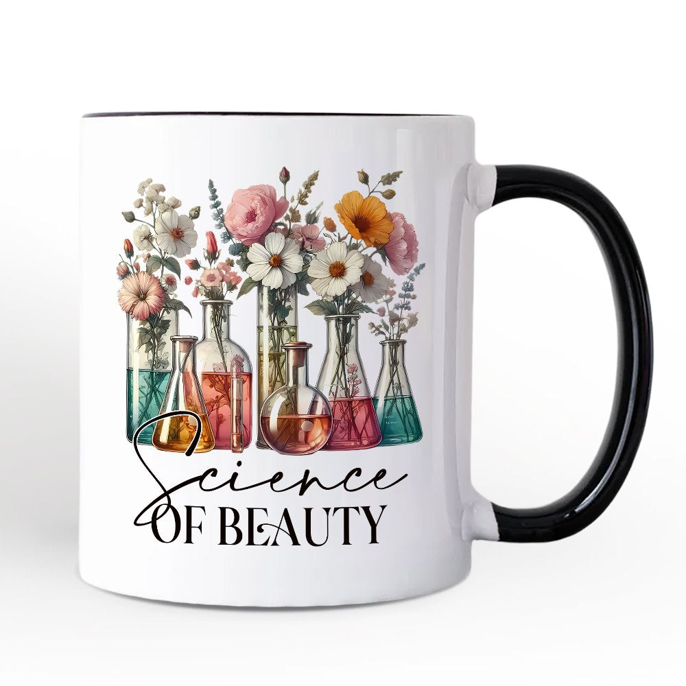 Floral Science Lab Beakers Personalized Mug, Flowers Chemistry Scientist Gift with Custom Name Personalized Ceramic Mug OrnamentallyYou White - Black Non-Custom 