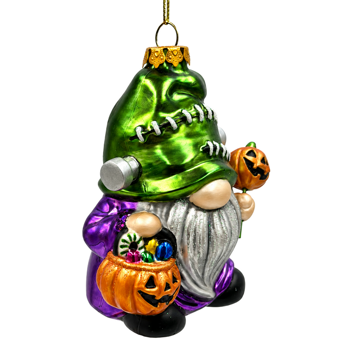 (PRE-ORDER) Frankenstein Gnome Glass Ornament, Pumpkin Candy Trick or Treat Halloween Decor