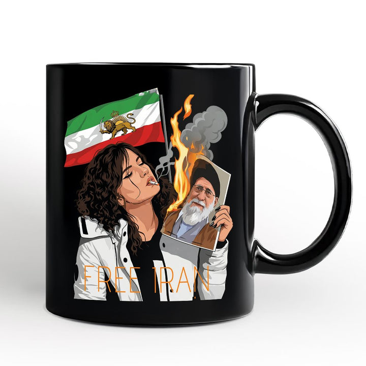 Free Iran Protest Personalized Mug, Lion and Sun Flag Persian Freedom Activist Gift with Custom Name OrnamentallyYou Black Non-Custom 