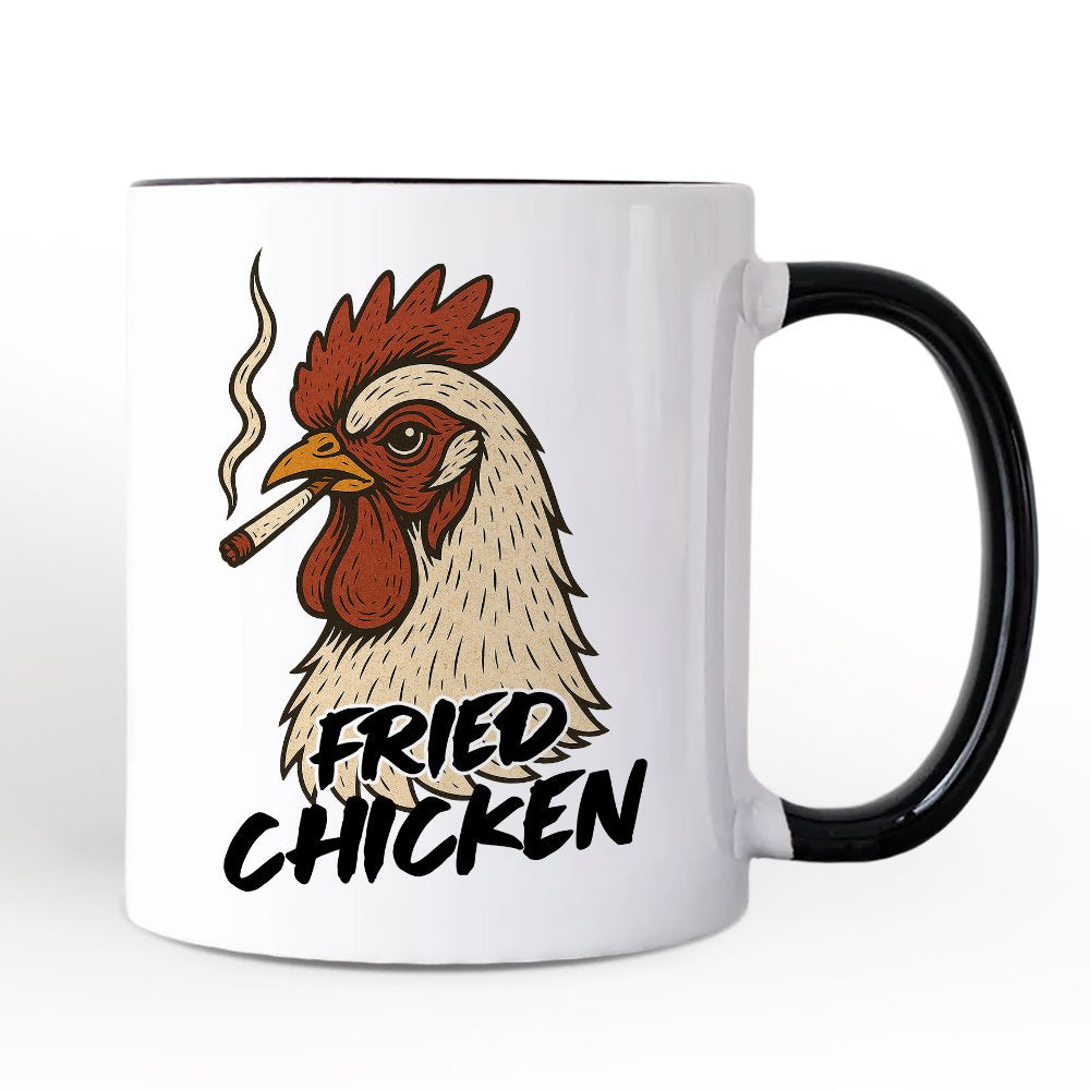 Fried Chicken Hen Personalized Mug, Funny 420 Stoner Humor Gift with Custom Name Personalized Ceramic Mug OrnamentallyYou White - Black Non-Custom 