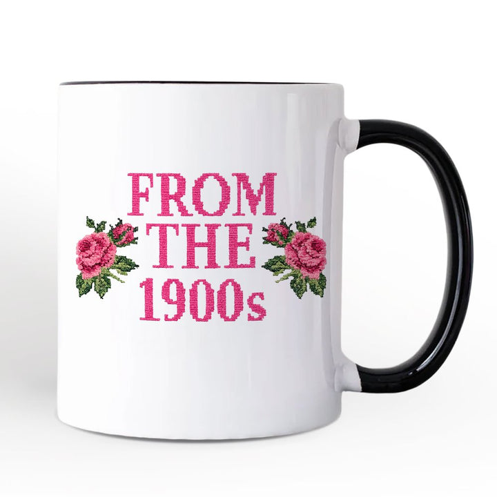 From The 1900s Floral Printed Faux Embroidery Personalized Mug, Sarcastic Vintage Gift with Custom Name Personalized Ceramic Mug OrnamentallyYou Black Handle Non-Custom 