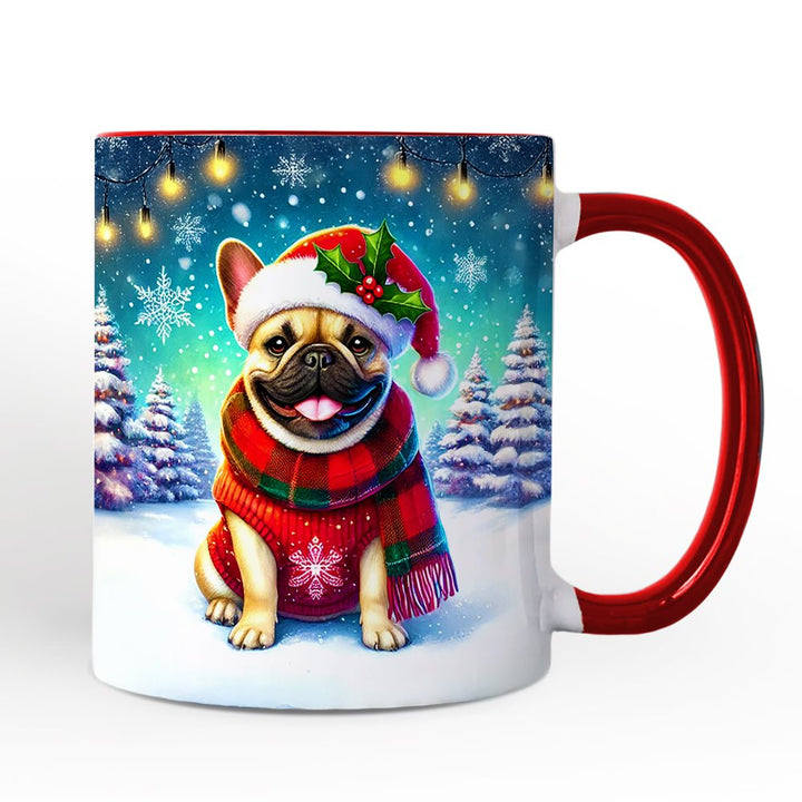Frosty French Bulldog Personalized Mug, Charming Pup Magical Christmas Gift with Custom Name Personalized Ceramic Mug OrnamentallyYou White - Red Non-Custom 