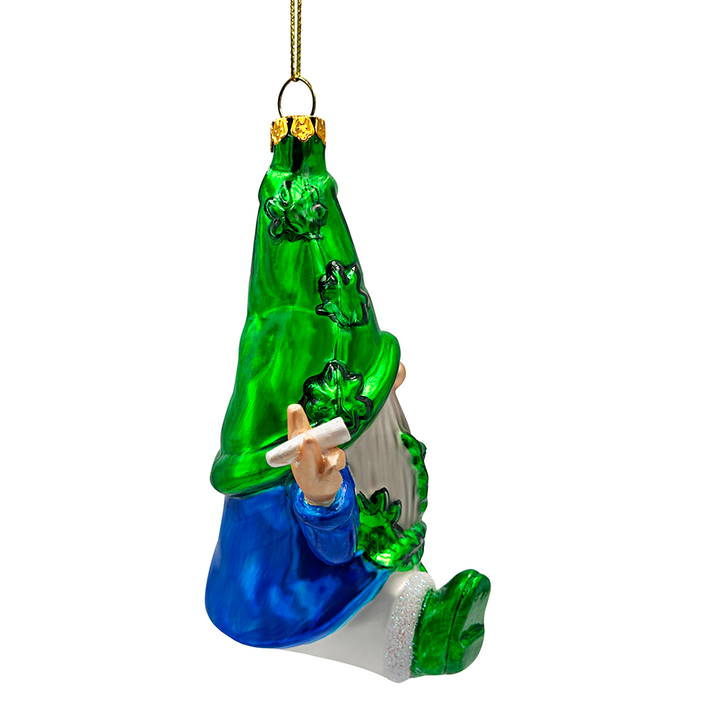 (Pre-Order) Fun Weed Themed Gnome Glass Ornament, Pothead Smoker Unique Holiday Gift