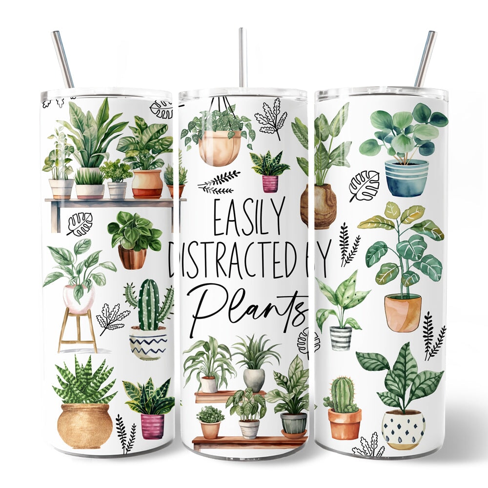 Funny Botanical Life 20oz Personalized Tumbler With Lid and Stainless Steel Straw, Easily Distracted By Plants Gift Cup Tumbler OrnamentallyYou 