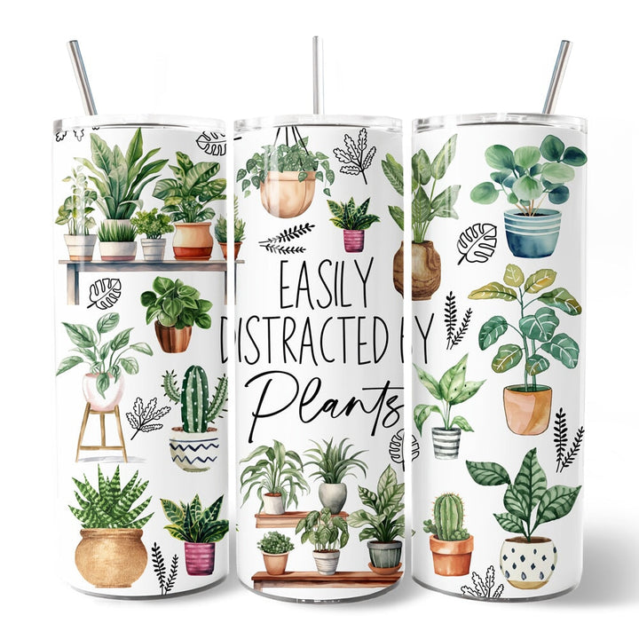Funny Botanical Life 20oz Personalized Tumbler With Lid and Stainless Steel Straw, Easily Distracted By Plants Gift Cup Tumbler OrnamentallyYou 