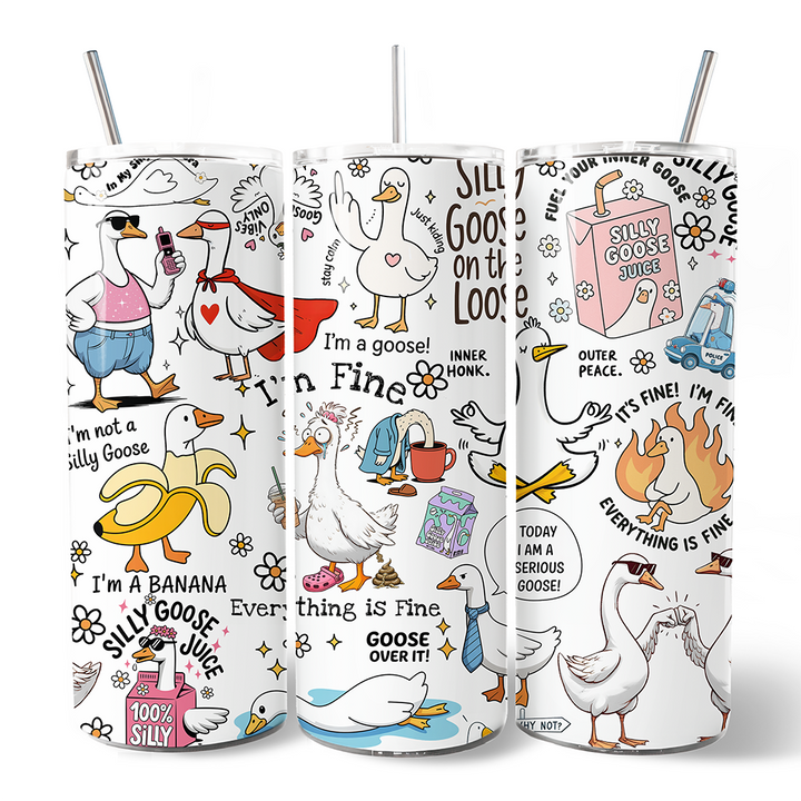 Funny Silly Goose Tumbler With Lid and Stainless Steel Straw, Humor Meme Travel Mug Gift