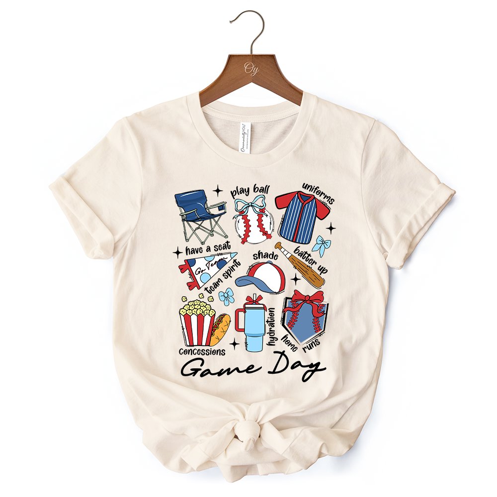 Game Day Baseball T-Shirt, Retro White and Natural Stadium Tee for Sports Fans T-Shirts OrnamentallyYou 