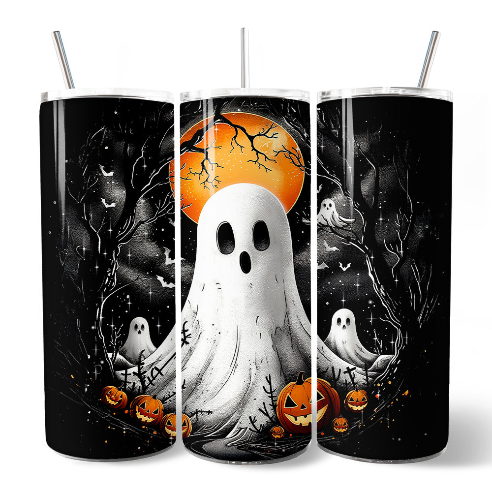 Ghost Night Halloween 20oz Personalized Tumbler With Lid and Stainless Steel Straw, Spooky Horror Gift Cup
