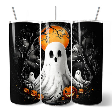 Ghost Night Halloween 20oz Personalized Tumbler With Lid and Stainless Steel Straw, Spooky Horror Gift Cup