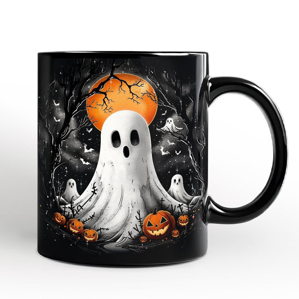 Ghost Night Halloween Personalized Mug, Spooky Horror Gift with Custom Name Personalized Ceramic Mug OrnamentallyYou Black Non-Custom 