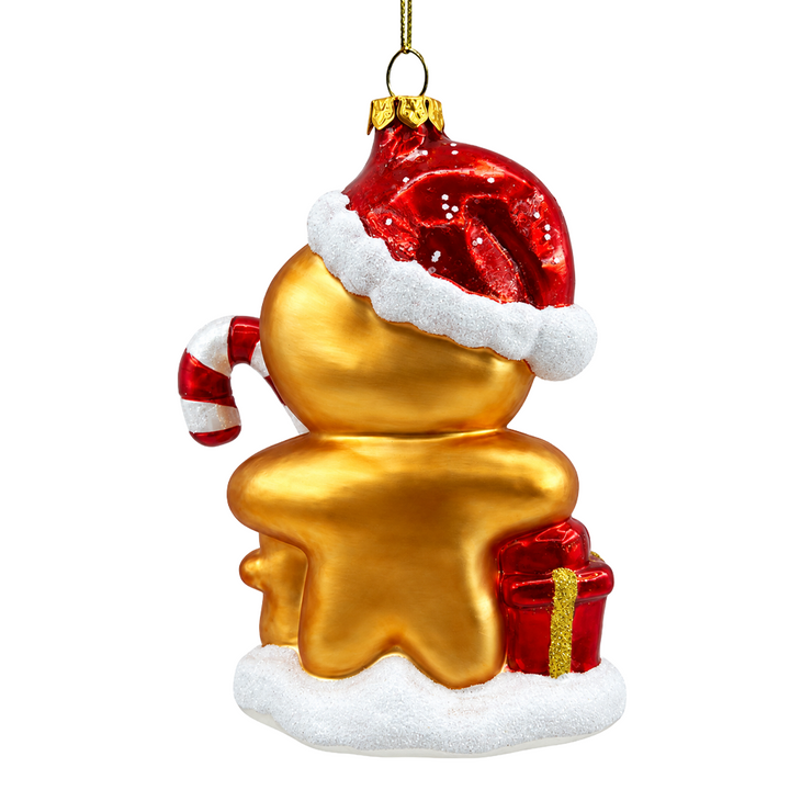 (PRE-ORDER) Gingerbread Man with Candy Cane Glass Christmas Ornament, Cute Cookie Holiday Tree Decor