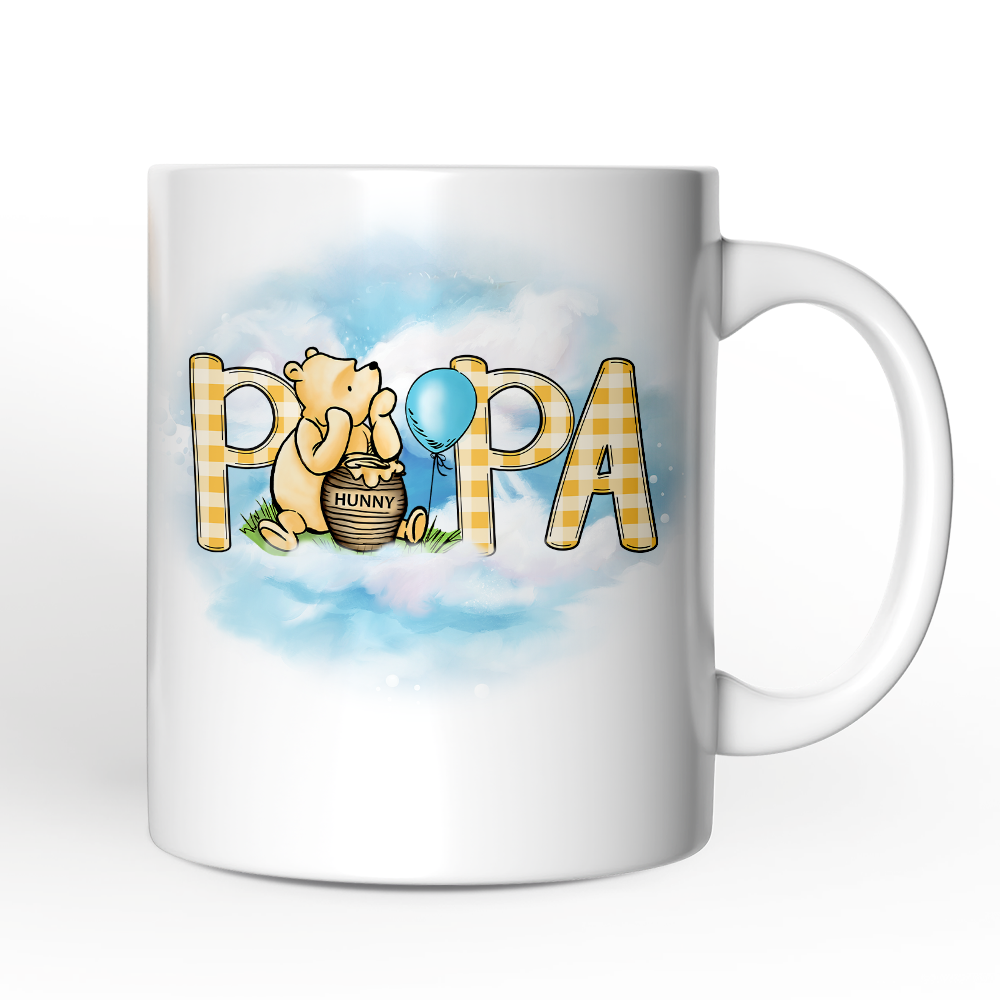 Gingham Bear Papa Personalized Mug, Honey Bear Family Gift with Custom Name