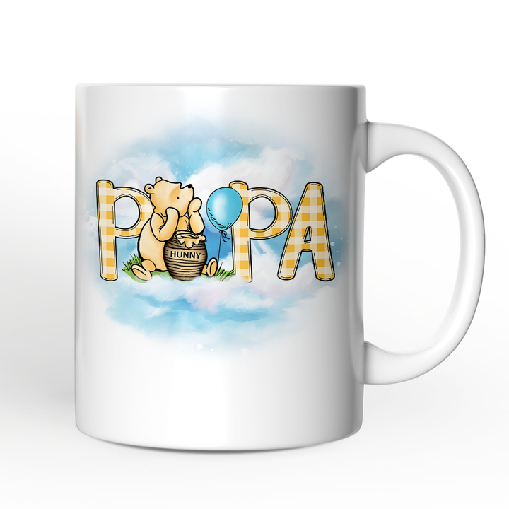 Gingham Bear Papa Personalized Mug, Honey Bear Family Gift with Custom Name