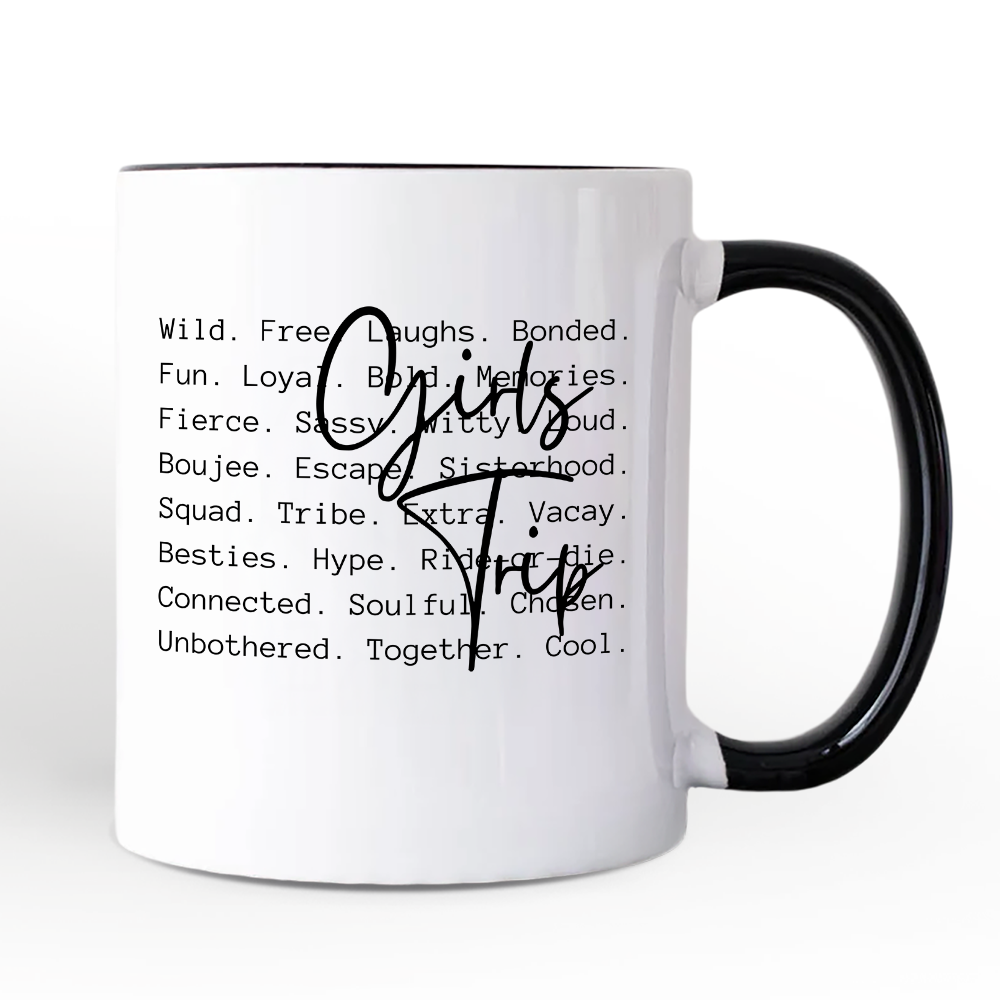 Girls Trip Words Personalized Mug, Besties Vacation Memories Gift with Custom Name