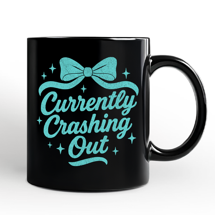 Girly Retro Bow Personalized Mug, Currently Crashing Out Sassy Quote Gift with Custom Name