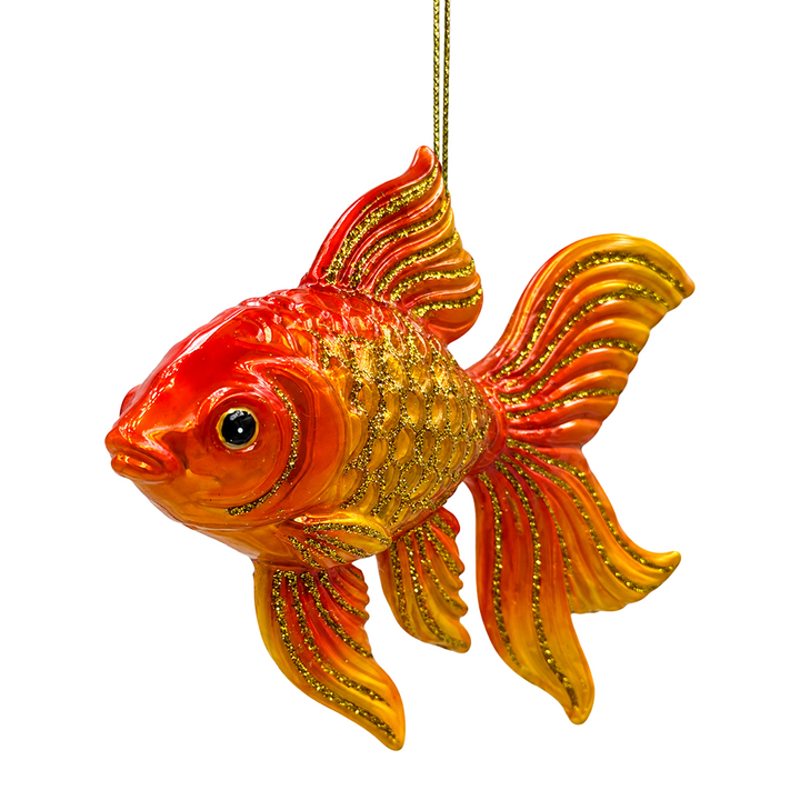 (PRE-ORDER) Goldfish Glass Christmas Ornament, Fish Lover Gift and Aquatic Holiday Tree Decor