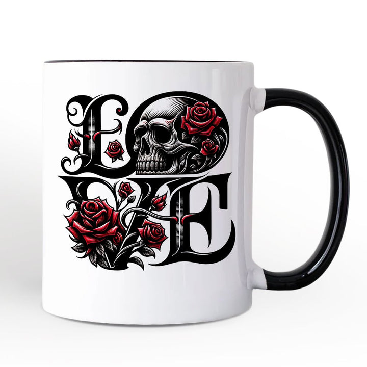 Gothic Love Skull Roses Personalized Mug, Dark Valentine Romance Gift with Custom Name Personalized Ceramic Mug OrnamentallyYou White - Black Non-Custom 
