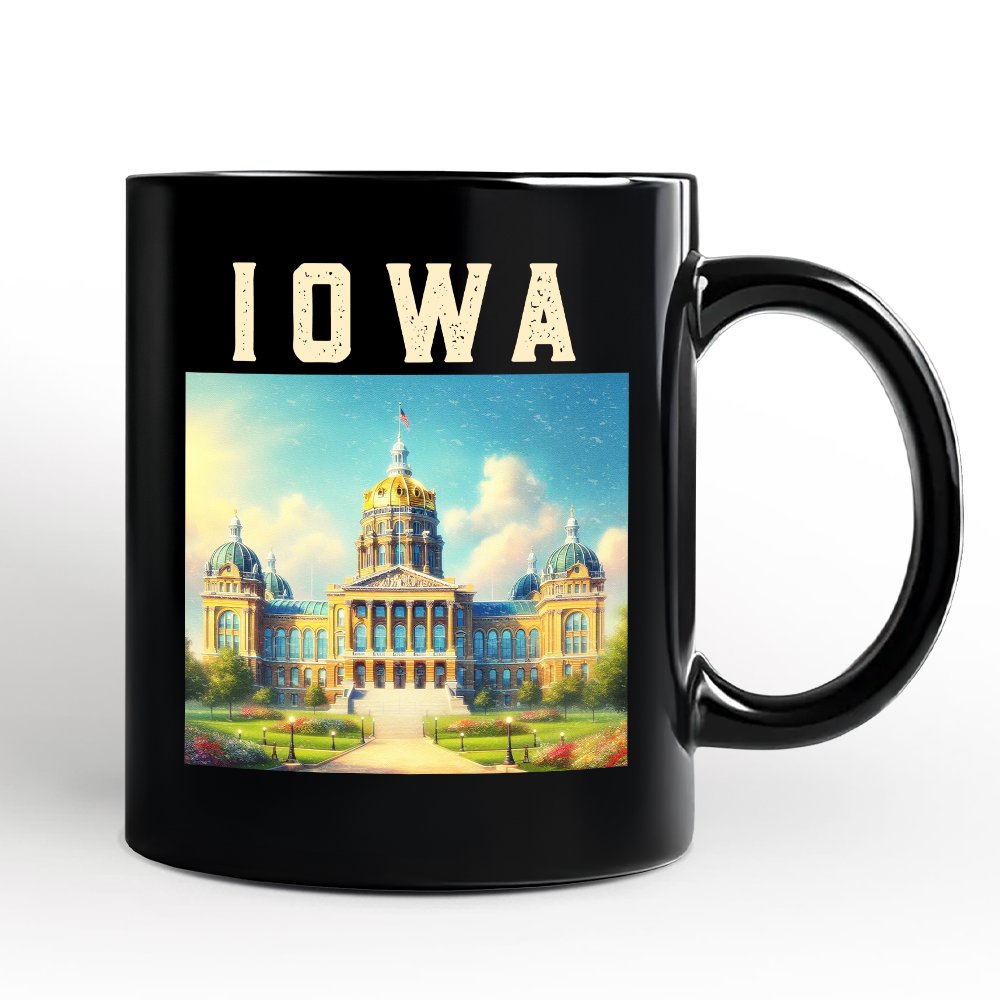 Grand Iowa State Capitol Personalized Mug, Midwest Architectural Landmark Gift and Travel Souvenir with Custom Name Personalized Ceramic Mug OrnamentallyYou Black Non-Custom 