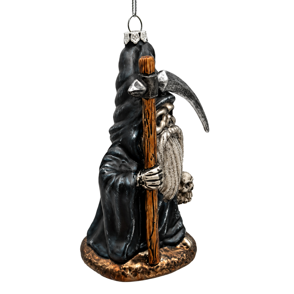 (PRE-ORDER) Grim Reaper Gnome Gothic Glass Ornament, Spooky Halloween Decor