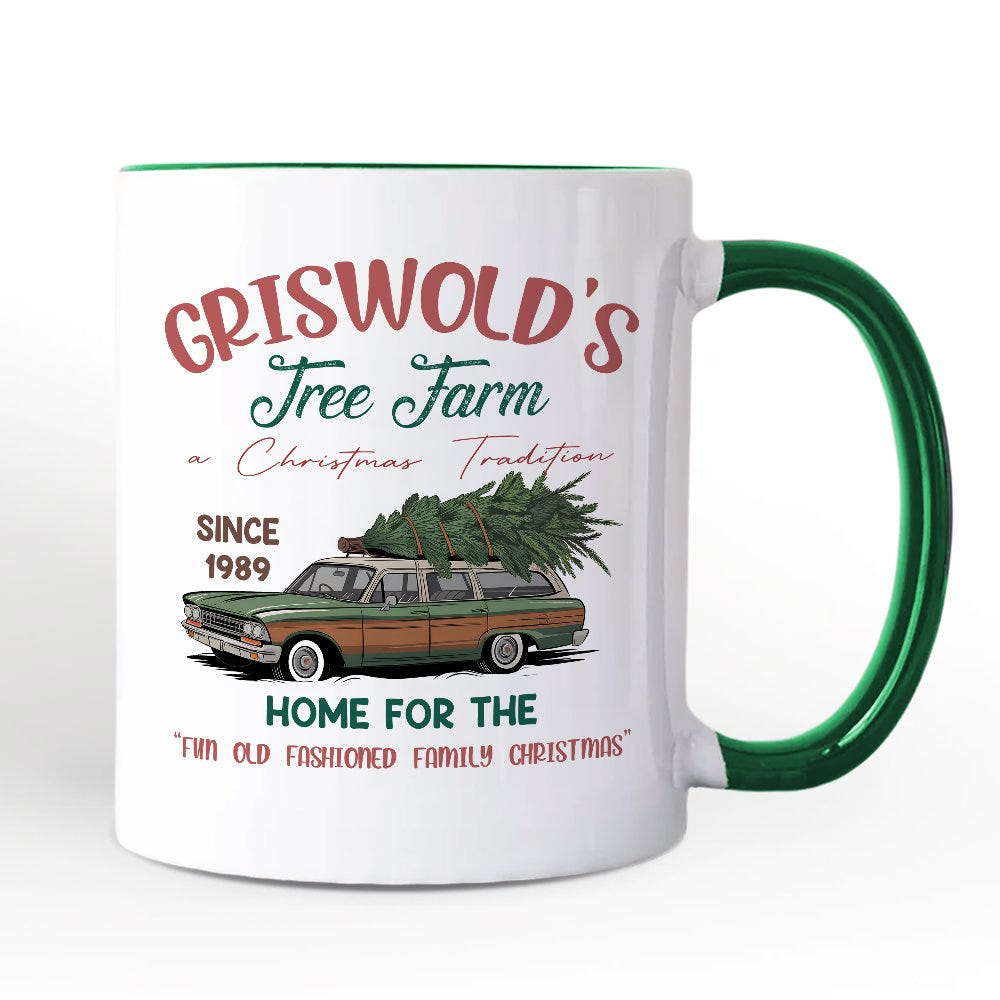 Griswold’s Tree Farm Personalized Mug, Retro Family Christmas Vacation Gift with Custom Name Personalized Ceramic Mug OrnamentallyYou White - Green Non-Custom 