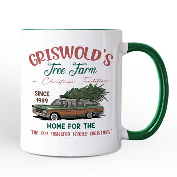 Griswold’s Tree Farm Personalized Mug, Retro Family Christmas Vacation Gift with Custom Name Personalized Ceramic Mug OrnamentallyYou White - Green Non-Custom 