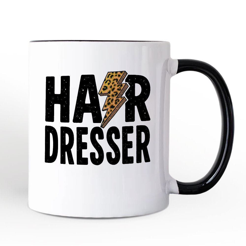 Hairdresser Leopard Lightning Pesonalized Mug, Retro Stylist Gift with Custom Name Personalized Ceramic Mug OrnamentallyYou White - Black Non-Custom 