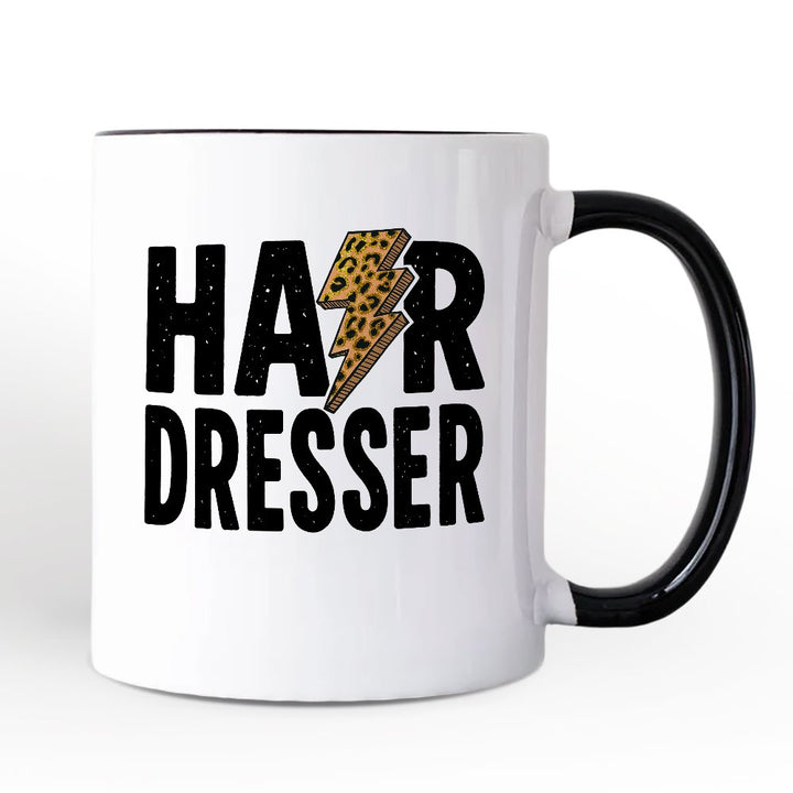 Hairdresser Leopard Lightning Pesonalized Mug, Retro Stylist Gift with Custom Name Personalized Ceramic Mug OrnamentallyYou White - Black Non-Custom 