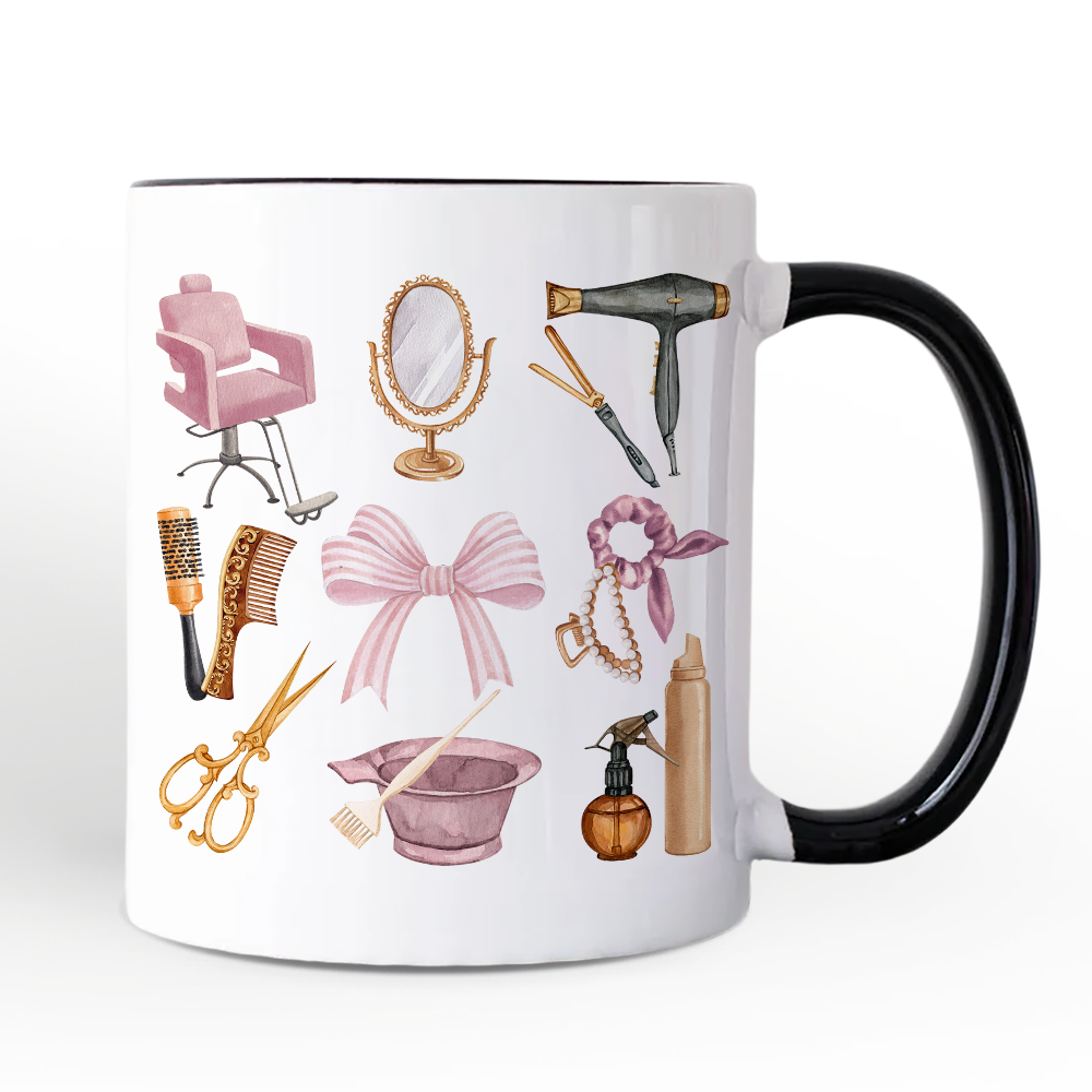 Hairstylist Coquette Aesthetic Personalized Mug, Pink Hair Dresser Gift with Custom Name