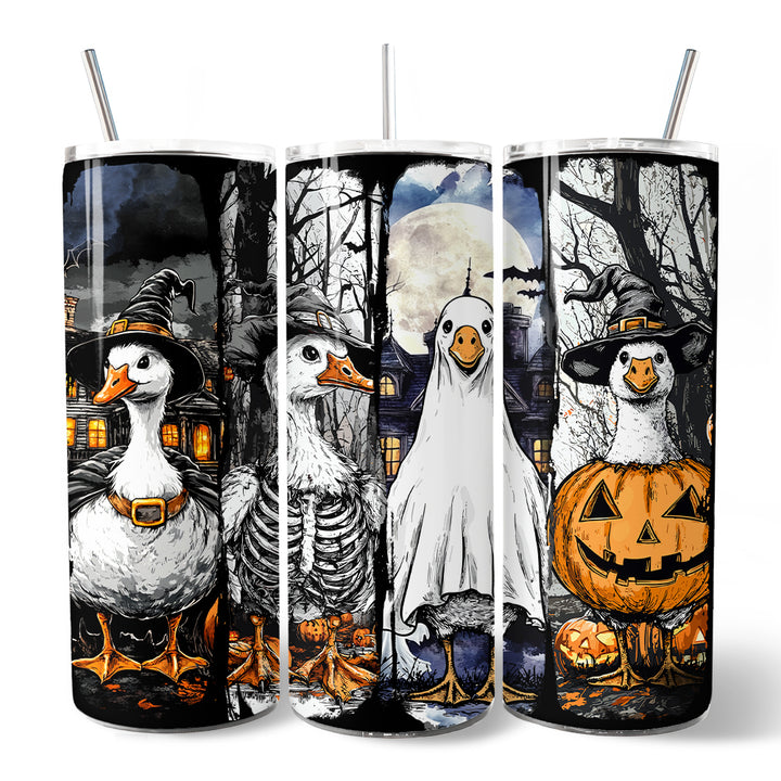 Halloween Goose in Costume 20oz Personalized Tumbler With Lid and Stainless Steel Straw, Birder Spooky Fall Gift Cup