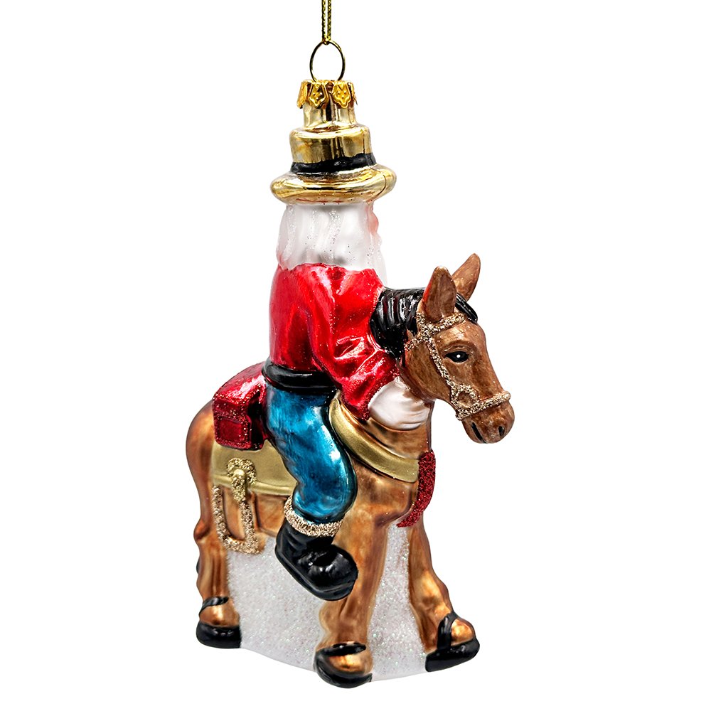 Hardy Wild Western Cowboy Santa Glass Christmas Ornament, Vintage Horse Ridin Farm Style Decor Glass Ornament OrnamentallyYou 