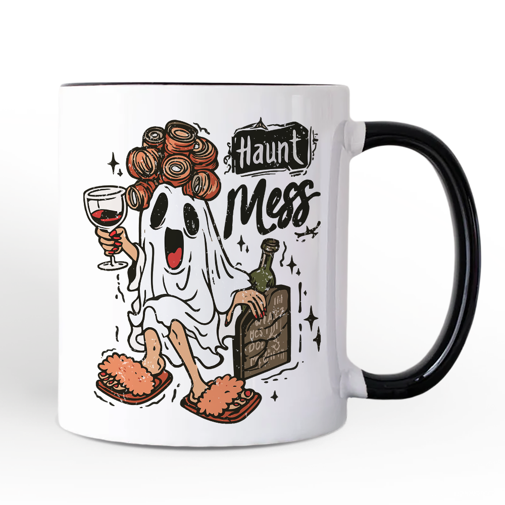 Haunt Mess Wine-Loving Ghost Personalized Mug, Funny Halloween Gift with Spooky Ghost and Custom Name