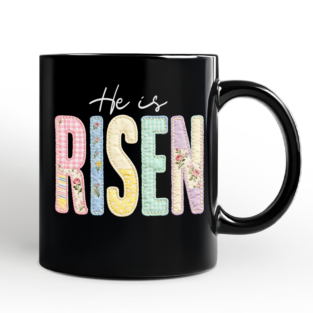 He Is Risen Printed Faux Embroidered Christian Mug, Cute Religious Flowers Gift