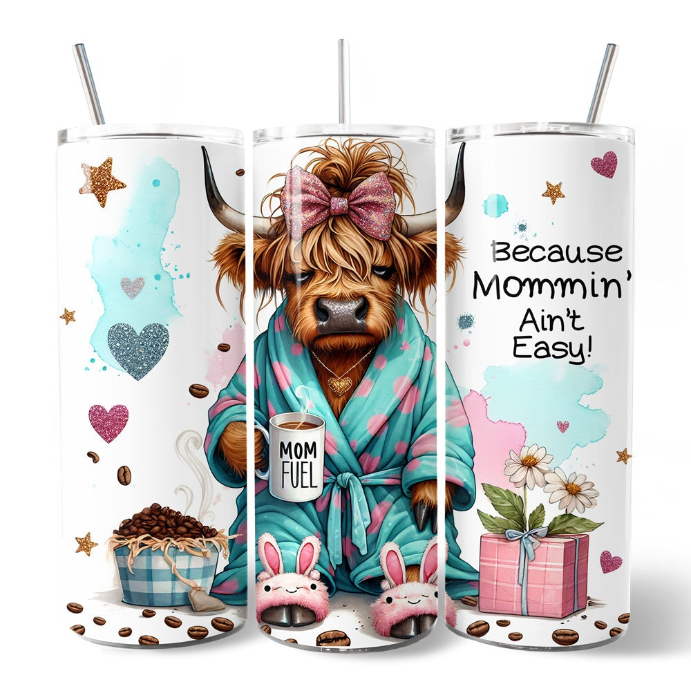 Highland Cow Mom Life 20oz Personalized Tumbler With Lid and Stainless Steel Straw, Sarcastic Motherhood Gift Cup Tumbler OrnamentallyYou 