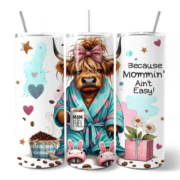 Highland Cow Mom Life 20oz Personalized Tumbler With Lid and Stainless Steel Straw, Sarcastic Motherhood Gift Cup Tumbler OrnamentallyYou 