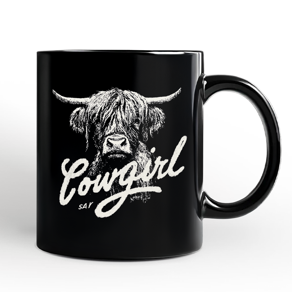 Highland Cow Vintage Cowgirl Personalized Mug, Western Country Gift with Custom Name