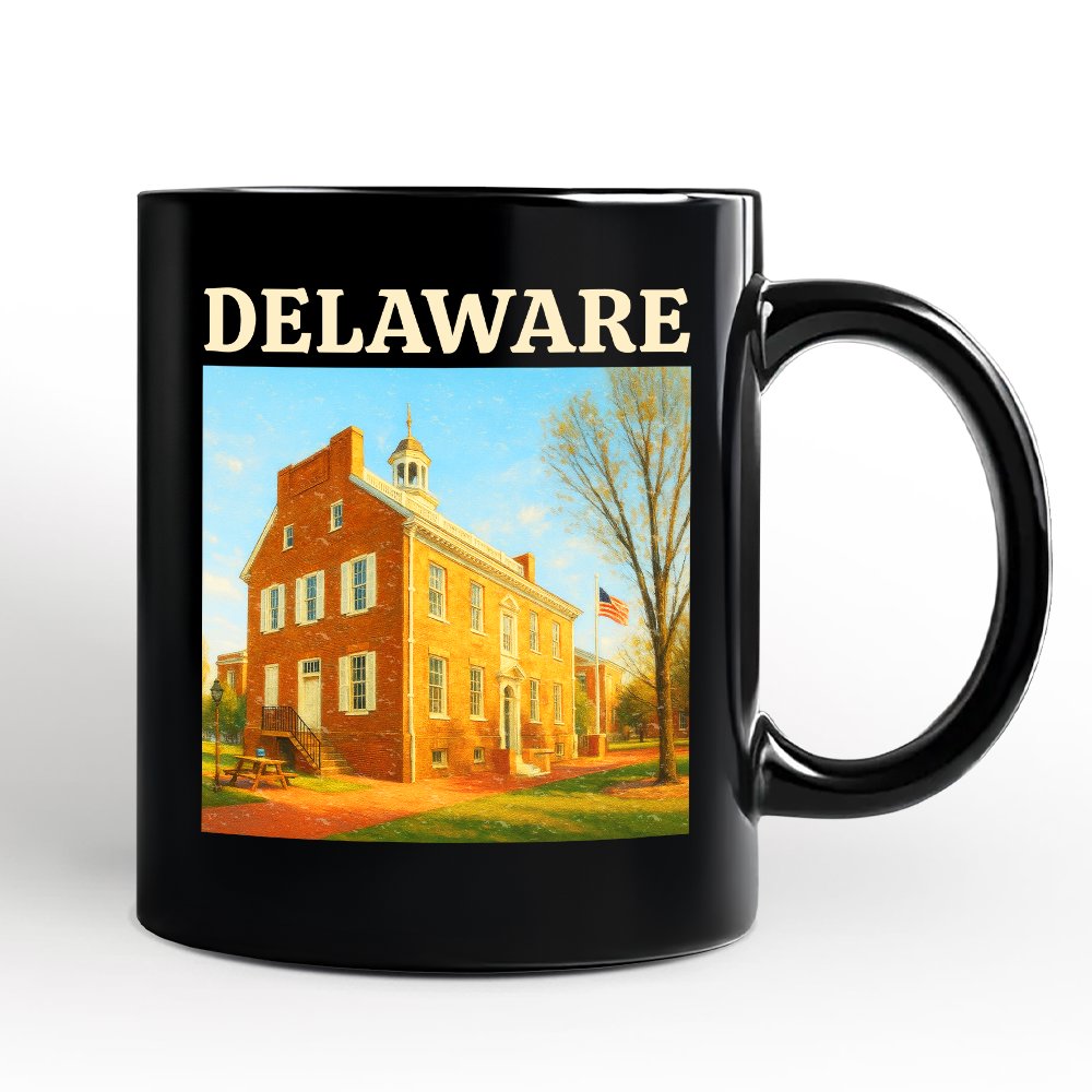 Historic Delaware Old State House Personalized Mug, Colonial Landmark Gift and Mid-Atlantic Souvenir with Custom Name Personalized Ceramic Mug OrnamentallyYou Black Non-Custom 
