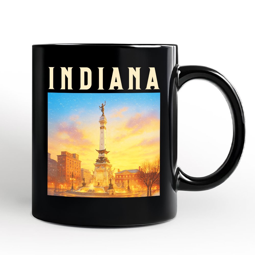 Historic Indiana State Soldiers and Sailors Monument Personalized Mug, Patriotic Gift and Indianapolis Landmark Souvenir with Custom Name Personalized Ceramic Mug OrnamentallyYou Black Non-Custom 