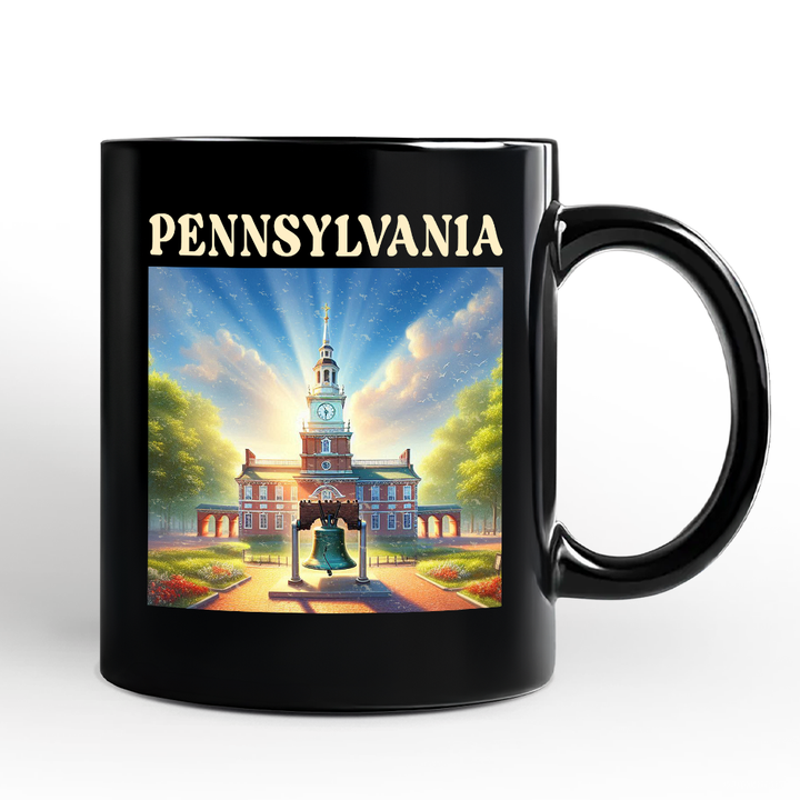 Historic Liberty Bell and Independence Hall Pennsylvania State Personalized Mug, Colonial Landmark Gift and Travel Souvenir with Custom Name