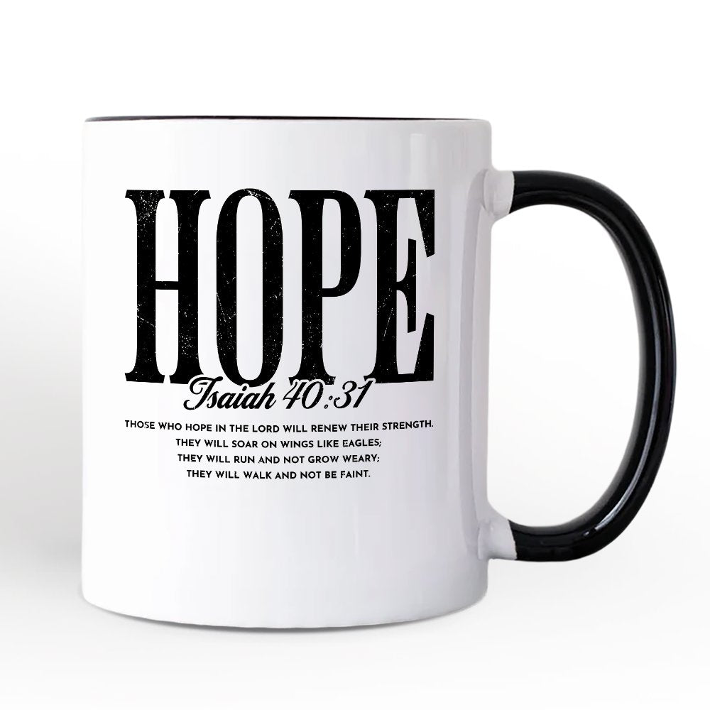 Hope Isaiah 40:31 Christian Personalized Mug, Faith Scripture Encouragement Gift with Custom Name Personalized Ceramic Mug OrnamentallyYou Black Handle Non-Custom 