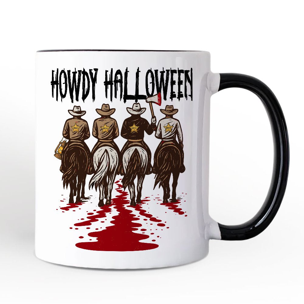Howdy Halloween Cowboy Men Personalized Mug, Sheriff Western Riders Spooky Gift with Custom Name Personalized Ceramic Mug OrnamentallyYou White - Black Non-Custom 
