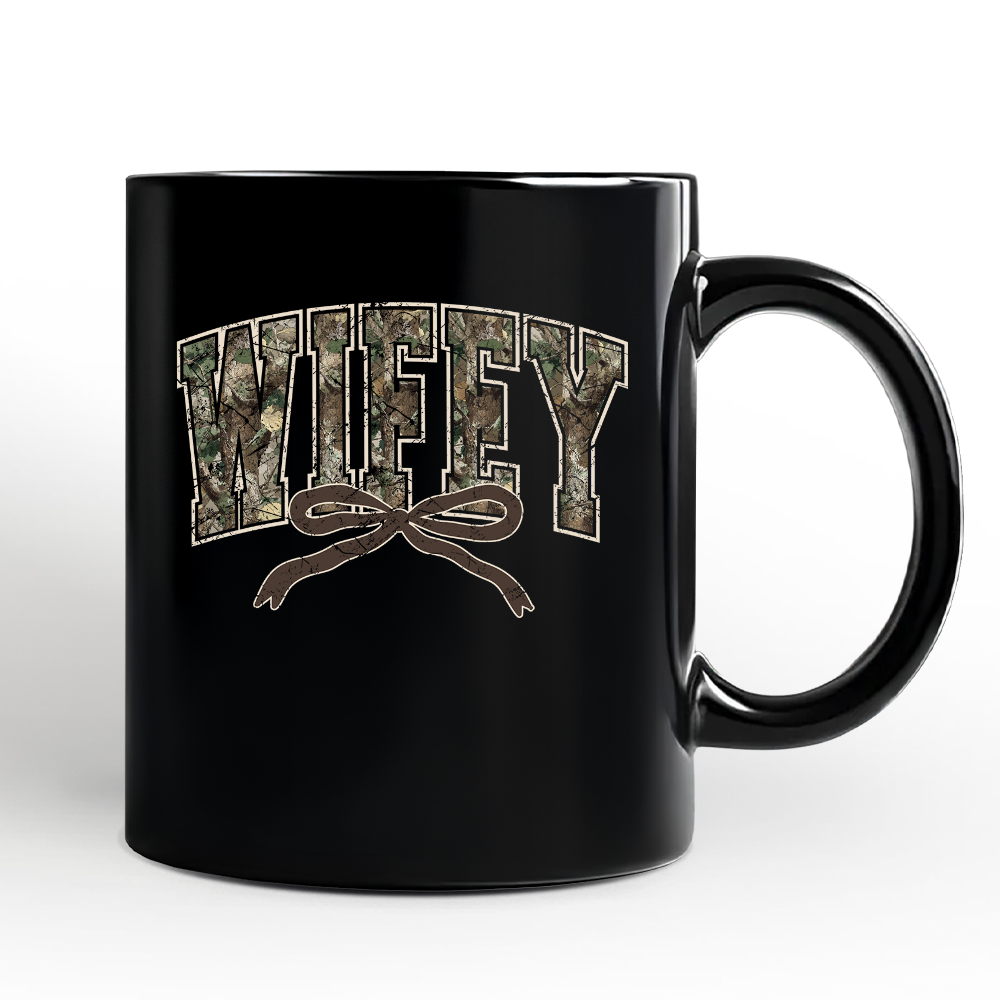 Hunting Wifey Camo Varsity Personalized Mug, Country Wife Bow Gift with Custom Name