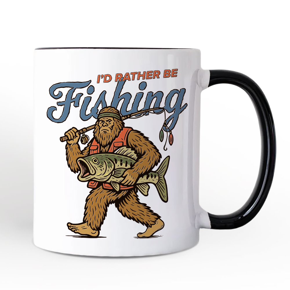 I’d Rather Be Fishing Bigfoot Personalized Mug, Funny Sasquatch Fishermen Gift with Custom Name Personalized Ceramic Mug OrnamentallyYou White - Black Non-Custom 