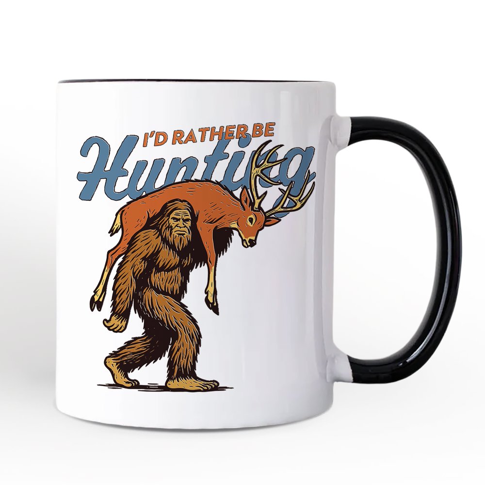 I’d Rather Be Hunting Bigfoot Personalized Mug, Funny Sasquatch Hunter Gift with Custom Name Personalized Ceramic Mug OrnamentallyYou White - Black Non-Custom 