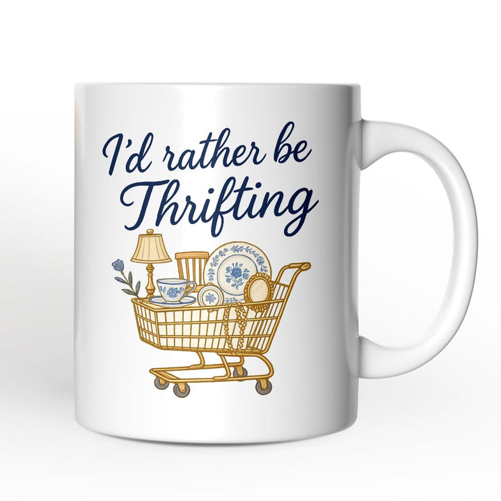 I’d Rather Be Thrifting Personalized Mug, Vintage Thrift Shop Lover Gift with Custom Name Personalized Ceramic Mug OrnamentallyYou White Non-Custom 