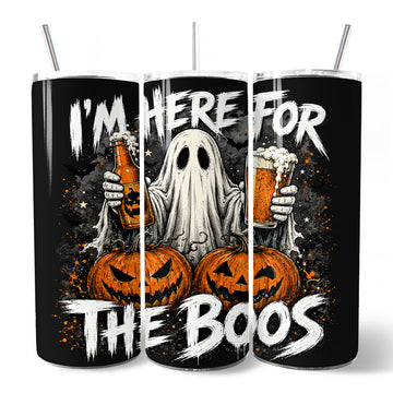 I'm Here for the Boos Ghost 20oz Personalized Tumbler With Lid and Stainless Steel Straw, Funny Halloween Beer Pumpkin Gift Cup