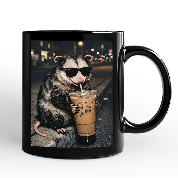 Iced Coffee Opossum Personalized Mug, Funny Animal Meme Gift with Custom Name