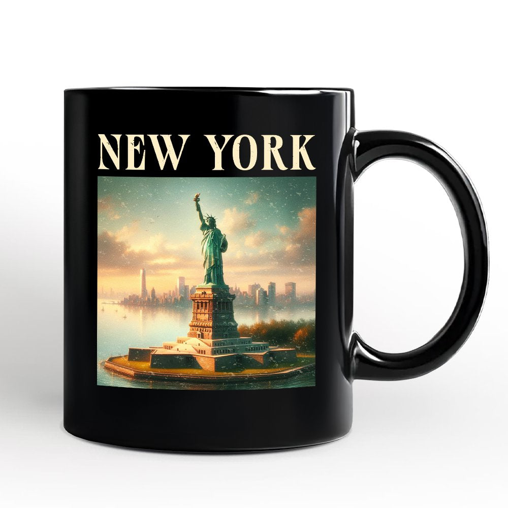 Iconic New York State Statue of Liberty Personalized Mug, Patriotic American Landmark Gift and Heritage Souvenir with Custom Name Personalized Ceramic Mug OrnamentallyYou Black Non-Custom 