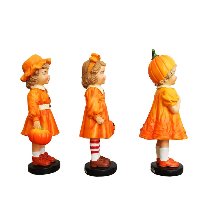 (Pre-Order) Inviting Pumpkin Girl Trio Set of Figurines, 6" Victorian Autumn Fall and Halloween Table Decoration Resin Statues OrnamentallyYou 