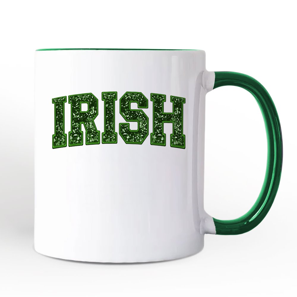 Irish Sequin St Patrick’s Day Personalized Mug, Festive Green Glitter Imitation Gift with Custom Name Personalized Ceramic Mug OrnamentallyYou White - Green Non-Custom 
