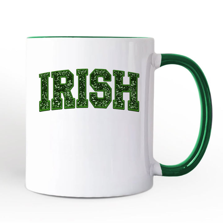 Irish Sequin St Patrick’s Day Personalized Mug, Festive Green Glitter Imitation Gift with Custom Name Personalized Ceramic Mug OrnamentallyYou White - Green Non-Custom 